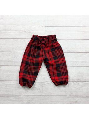 Red Black Plaid Baby Pants Soft Elastic Waist Bow Design 18-24 Months